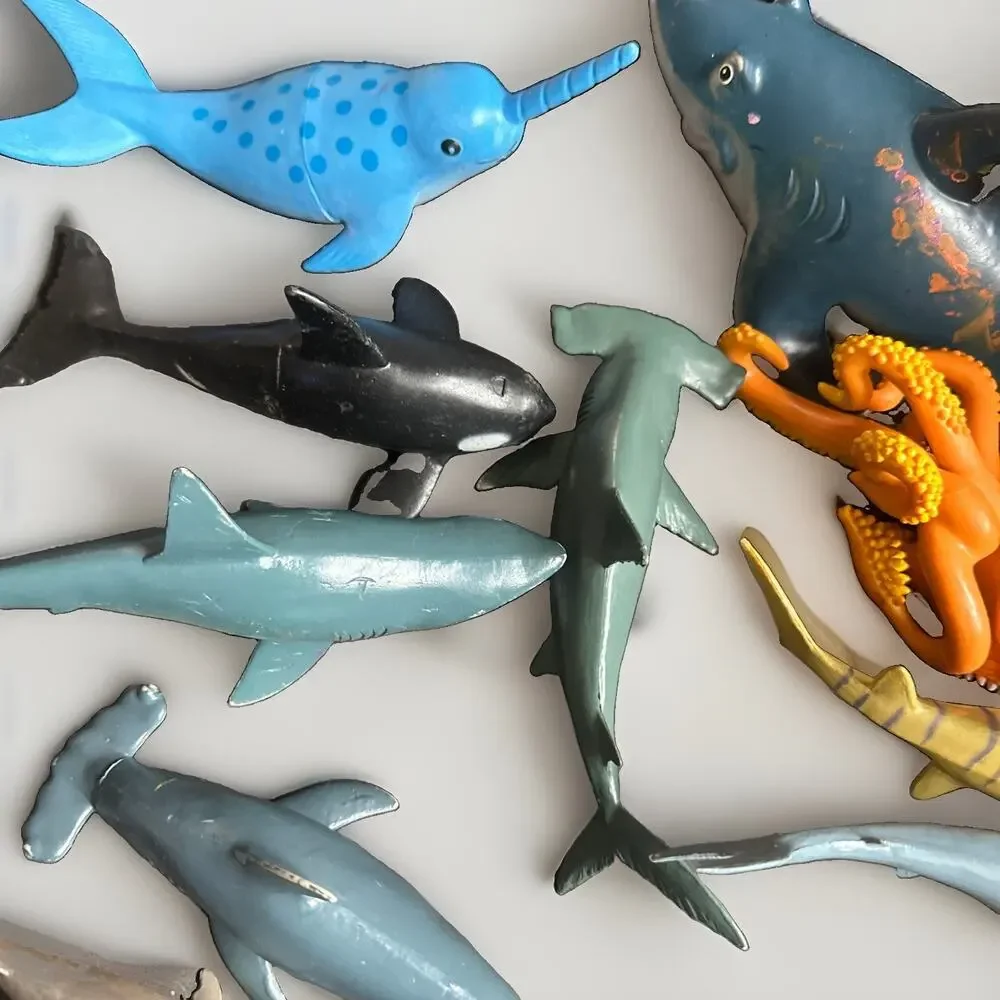 Lot Of 13 Rubber Sharks And Sea Creatures
